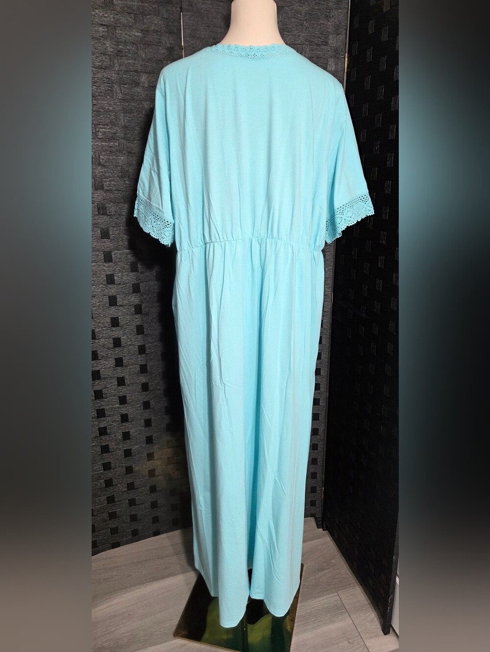 Denim & Co. Light Blue Perfect Jersey Maxi Dress Lace Trim NWOT - Picture 8 of 13